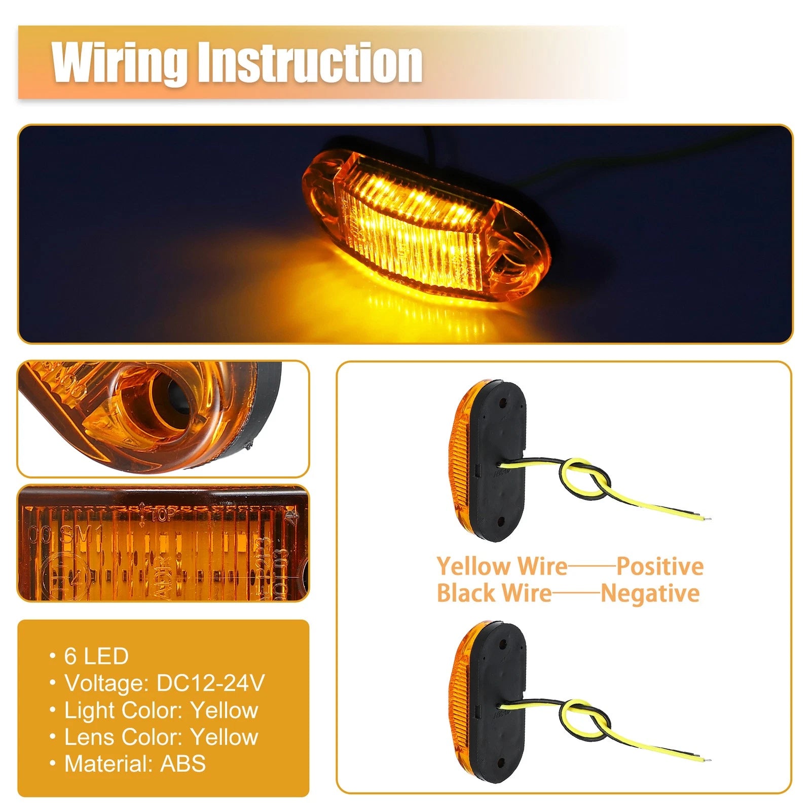 10PCS Amber LED Side Trailer Marker Lights 12V-24V for All Trailers (2000–2024)