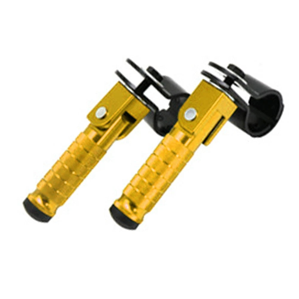 2X Gold Motorcycle Folding Rear Footpeg Kit for Universal Models (30mm-32mm)