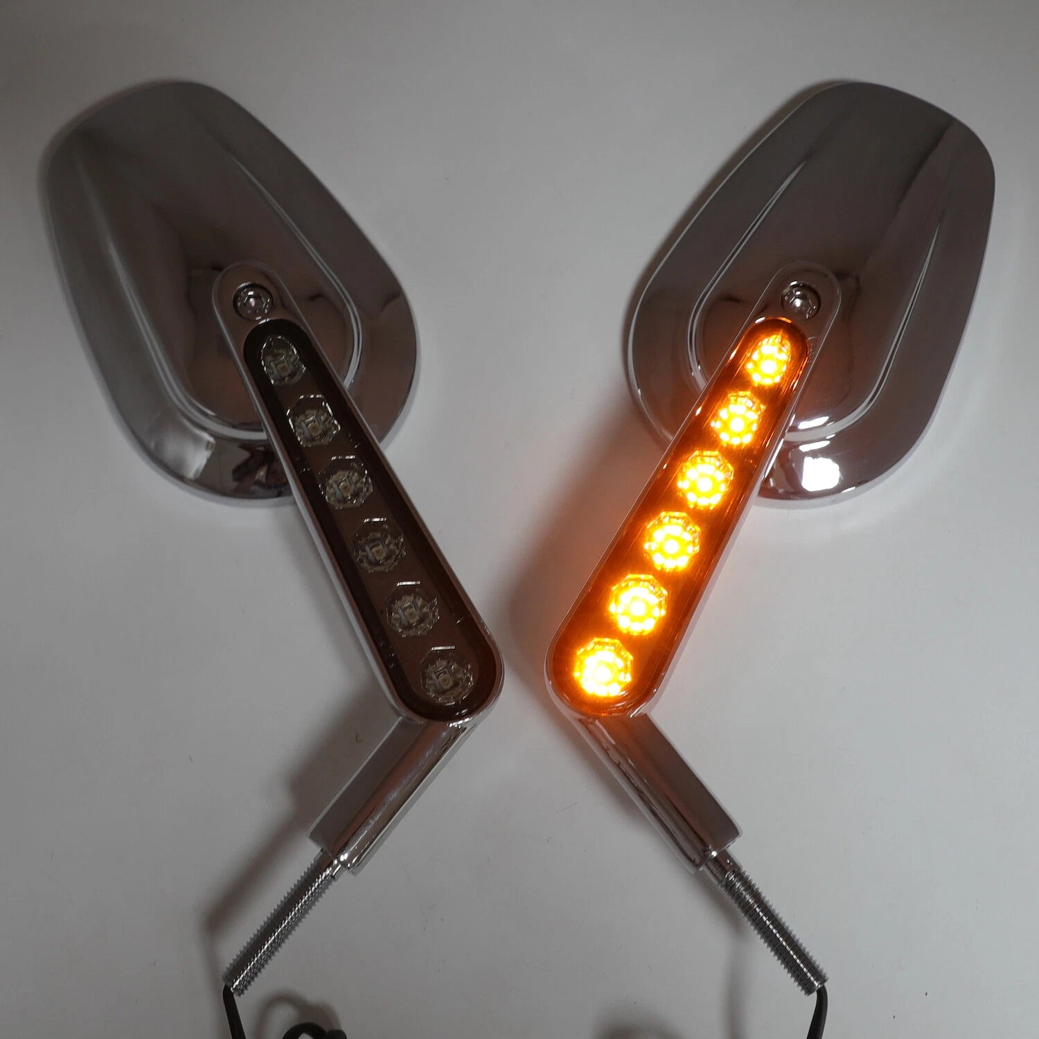 HTTMT Chrome Rear View Mirror with LED Light for Harley Davidson Softail