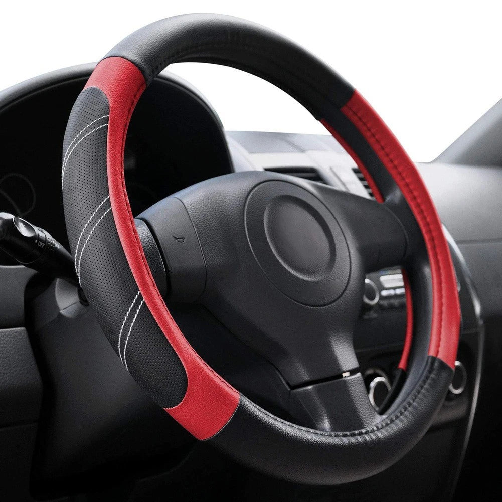 Leather Steering Wheel Cover for Most Vehicles - Stretch Grip