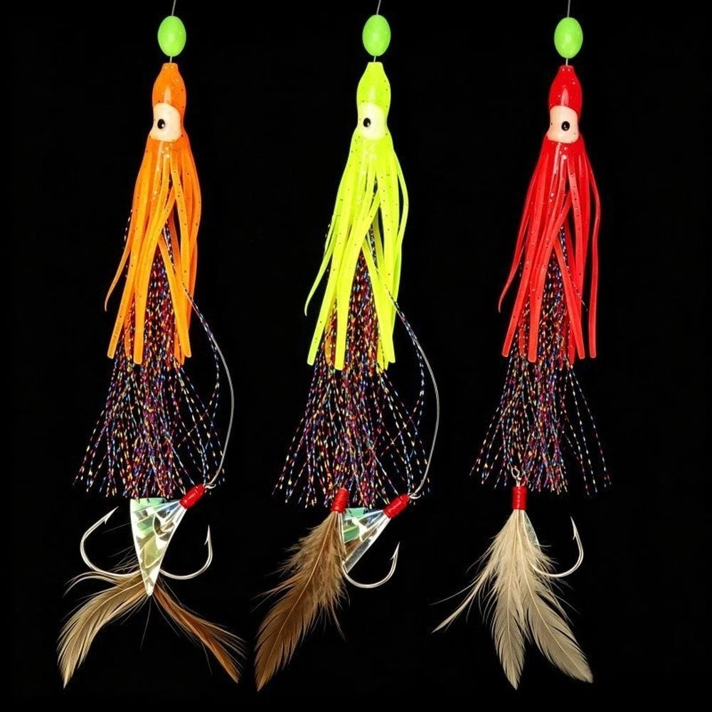 4X Squid Skewer Hooks 4/0 for Saltwater Fishing Cod Seabass