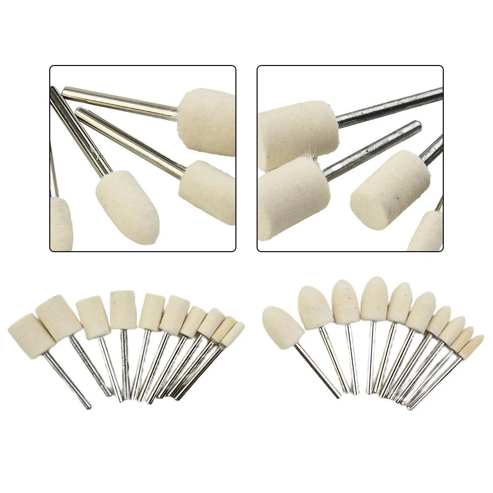 20pcs Wool Buffing Wheel Felt Mounted Mandrel Bit Set for Automotive Use