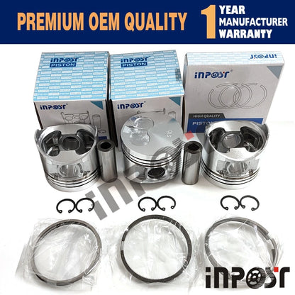 Set of 3 STD 3TNV76 Piston Set W Rings for Yanmar 3TNV76