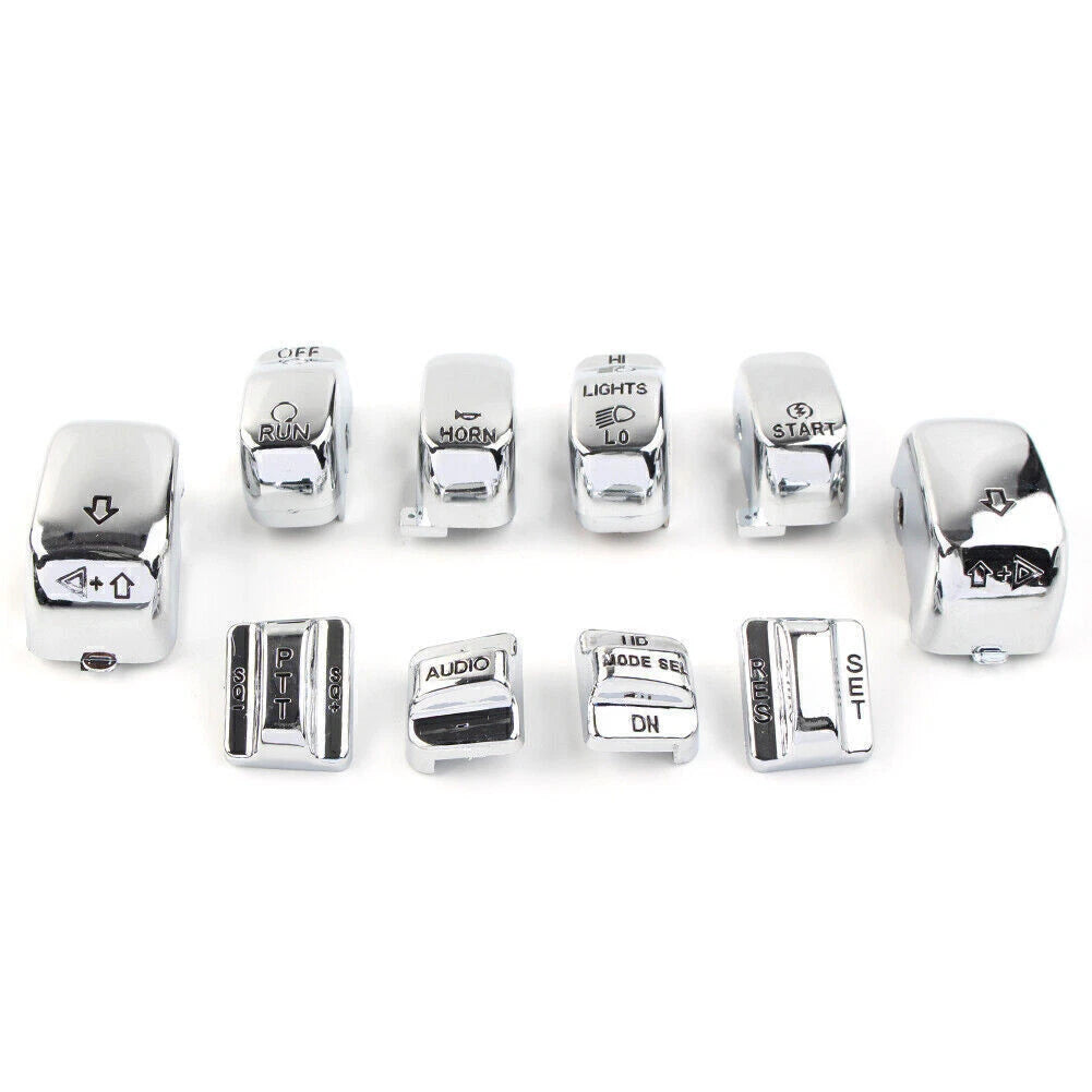 Set of 10 Chrome Hand Control Switch Housing Button Caps for Harley Touring (1996–2013)