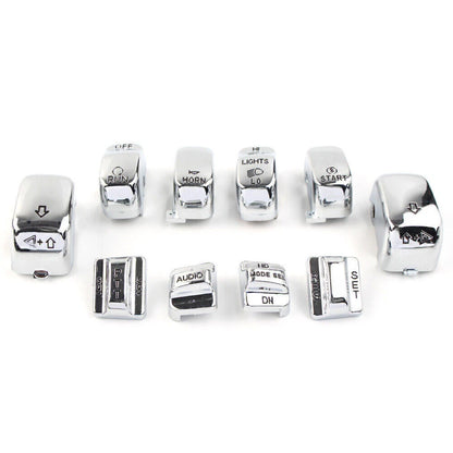 Set of 10 Chrome Hand Control Switch Housing Button Caps for Harley Touring (1996–2013)