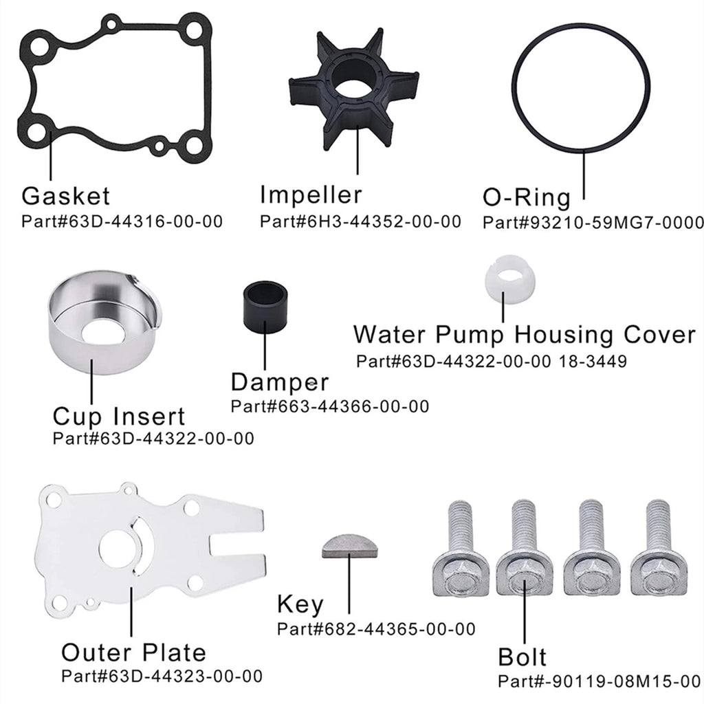 Water Pump Impeller Repair Kit 63D-W0078-01-00 for Yamaha 40-60HP (1990–2023)