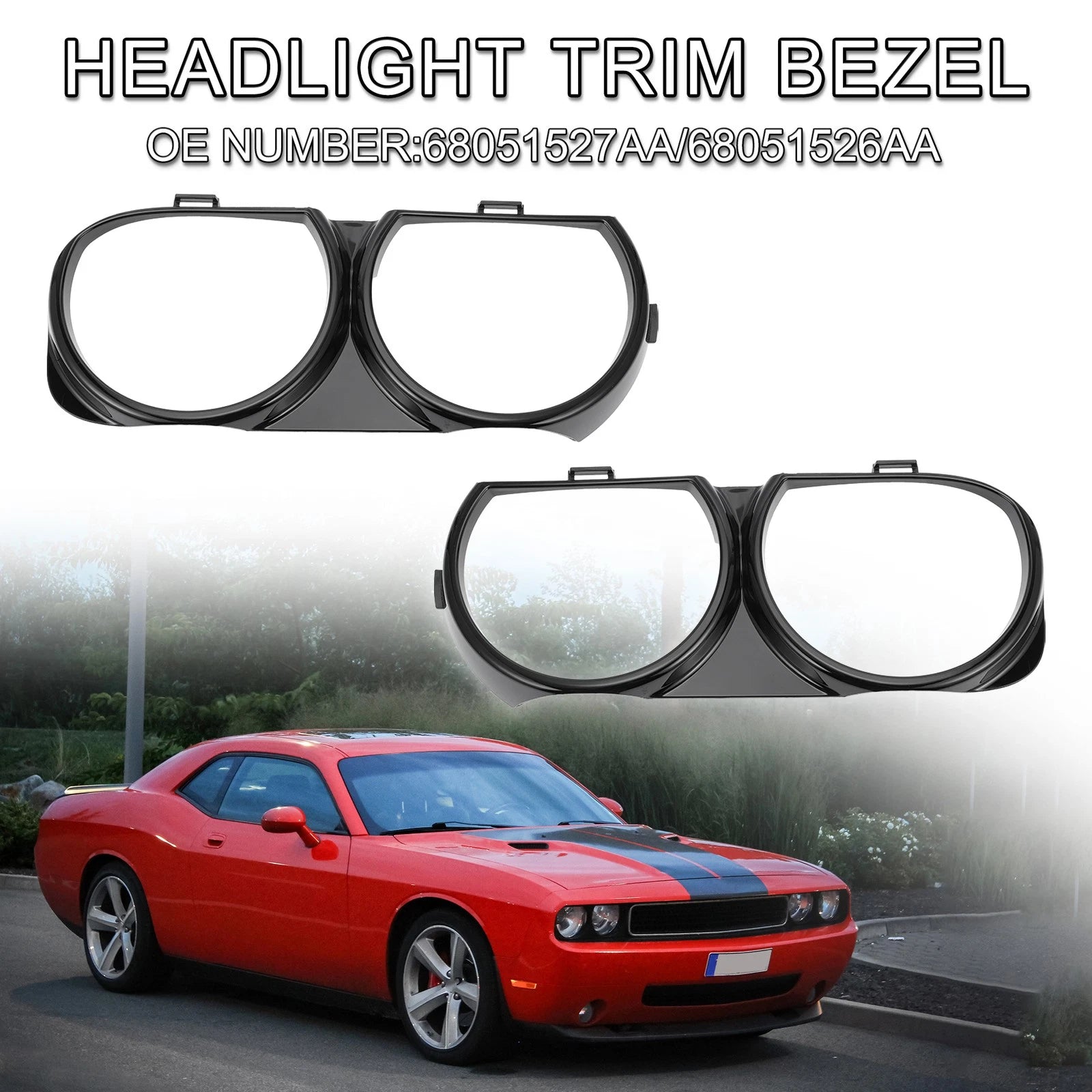Front Headlight Trim Bezel Pair for Dodge Challenger (2008–2014)