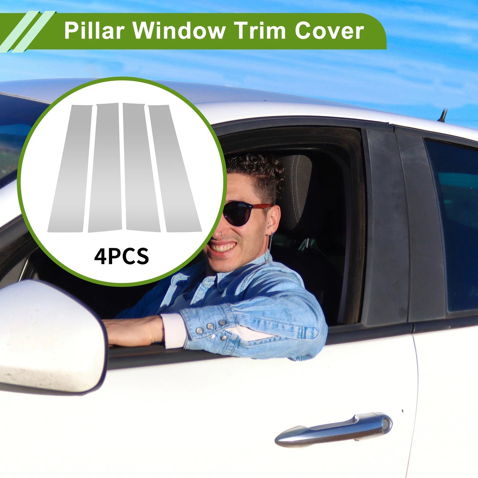 Pillar Window Trim Kit 4 Pc for Dodge Ram (2009–2018) Silver Tone
