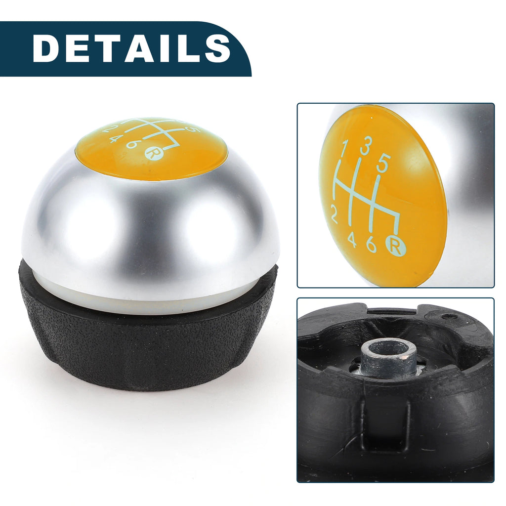 6 Speed Manual Shift Knob for Fiat 500 (2012–2023) Matte Silver Tone Yellow