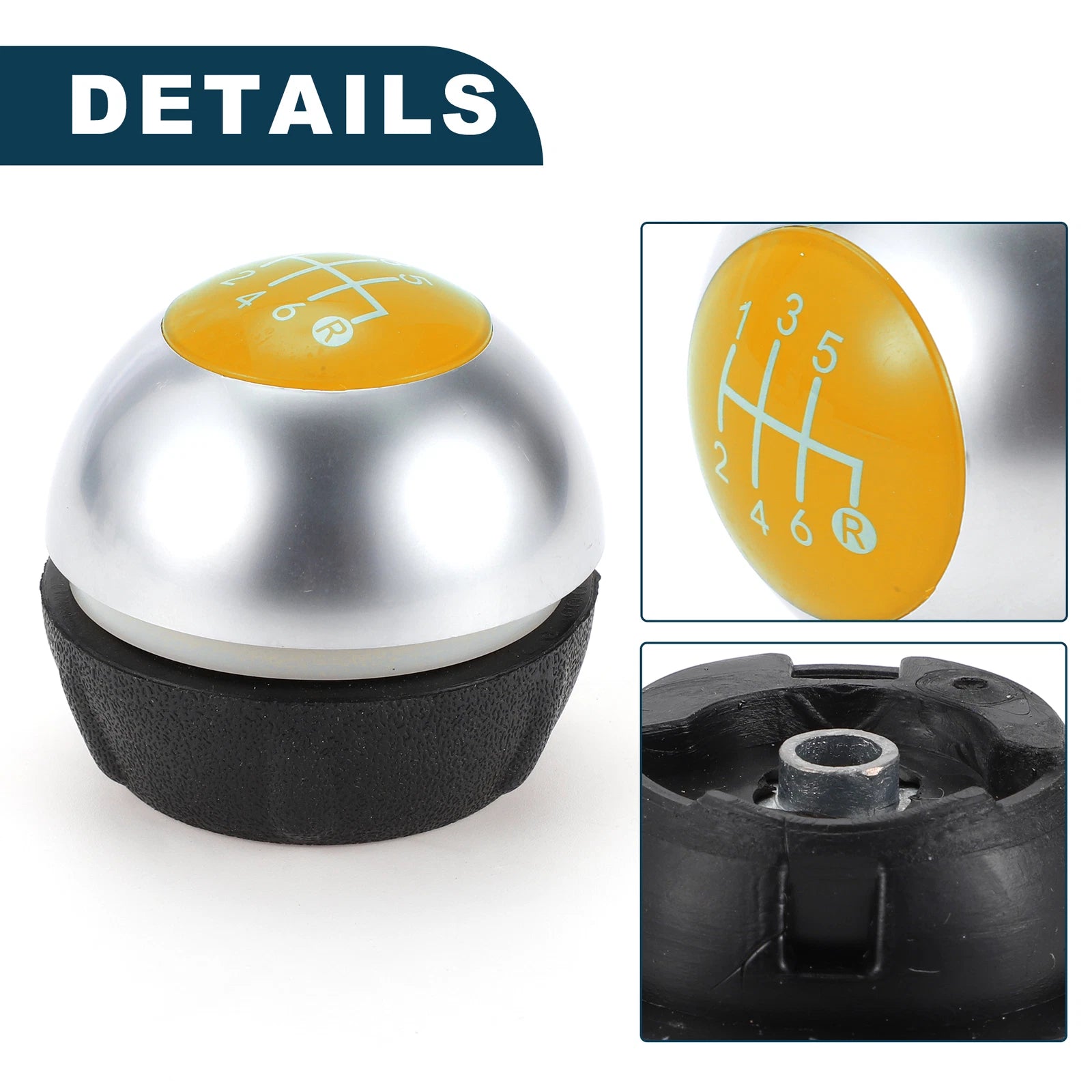 6 Speed Manual Shift Knob for Fiat 500 (2012–2023) Matte Silver Tone Yellow