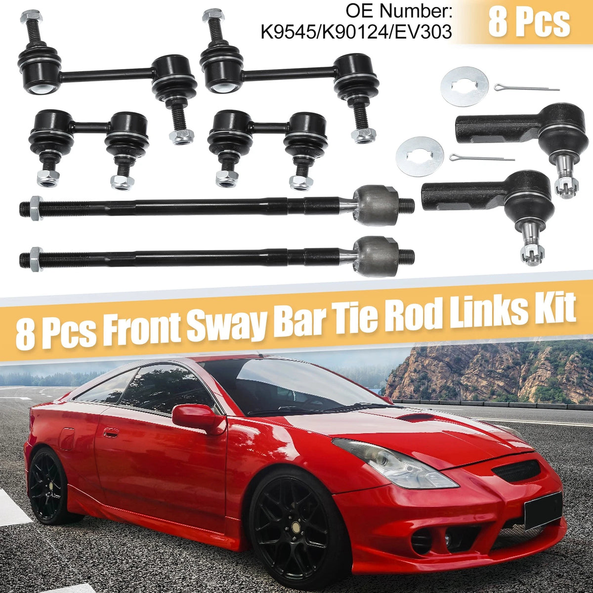 8 Pc Sway Bar Link and Tie Rod End Replacement Kit for Toyota Corolla (2003–2018)