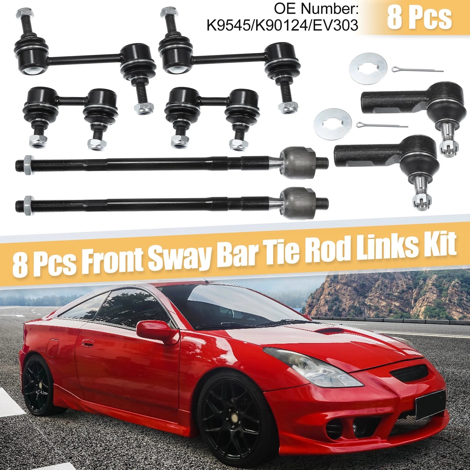 8 Pc Sway Bar Link and Tie Rod End Replacement Kit for Toyota Corolla (2003–2018)