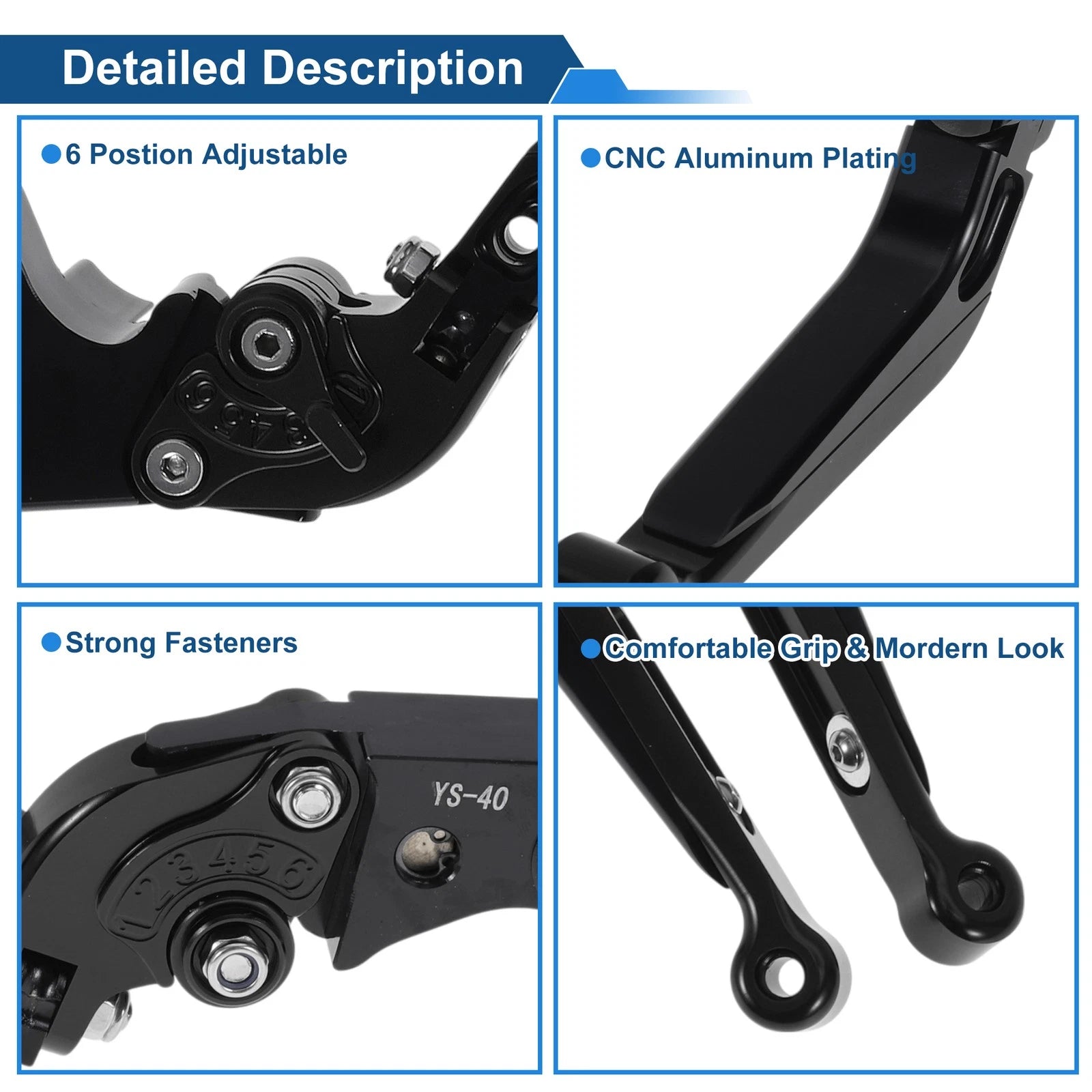 Adjustable Brake Clutch Levers for Honda CBR600RR (2007–2016) Solid Black