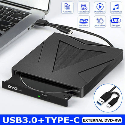External DVD Drive for CD/DVD/VCD Formats (USB-C & USB-A)
