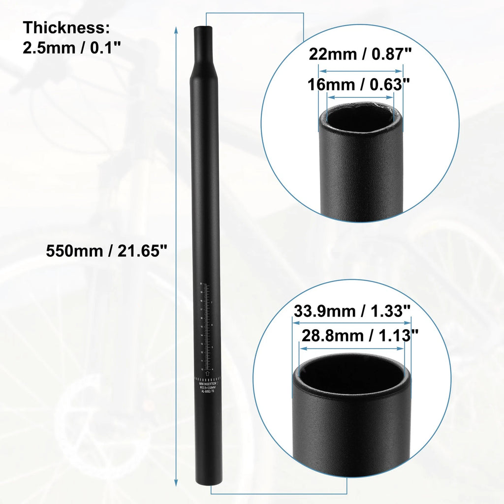 Bicycle Seat Post Aluminum Alloy with Scale Marks for 33.9 x 550mm (Black)