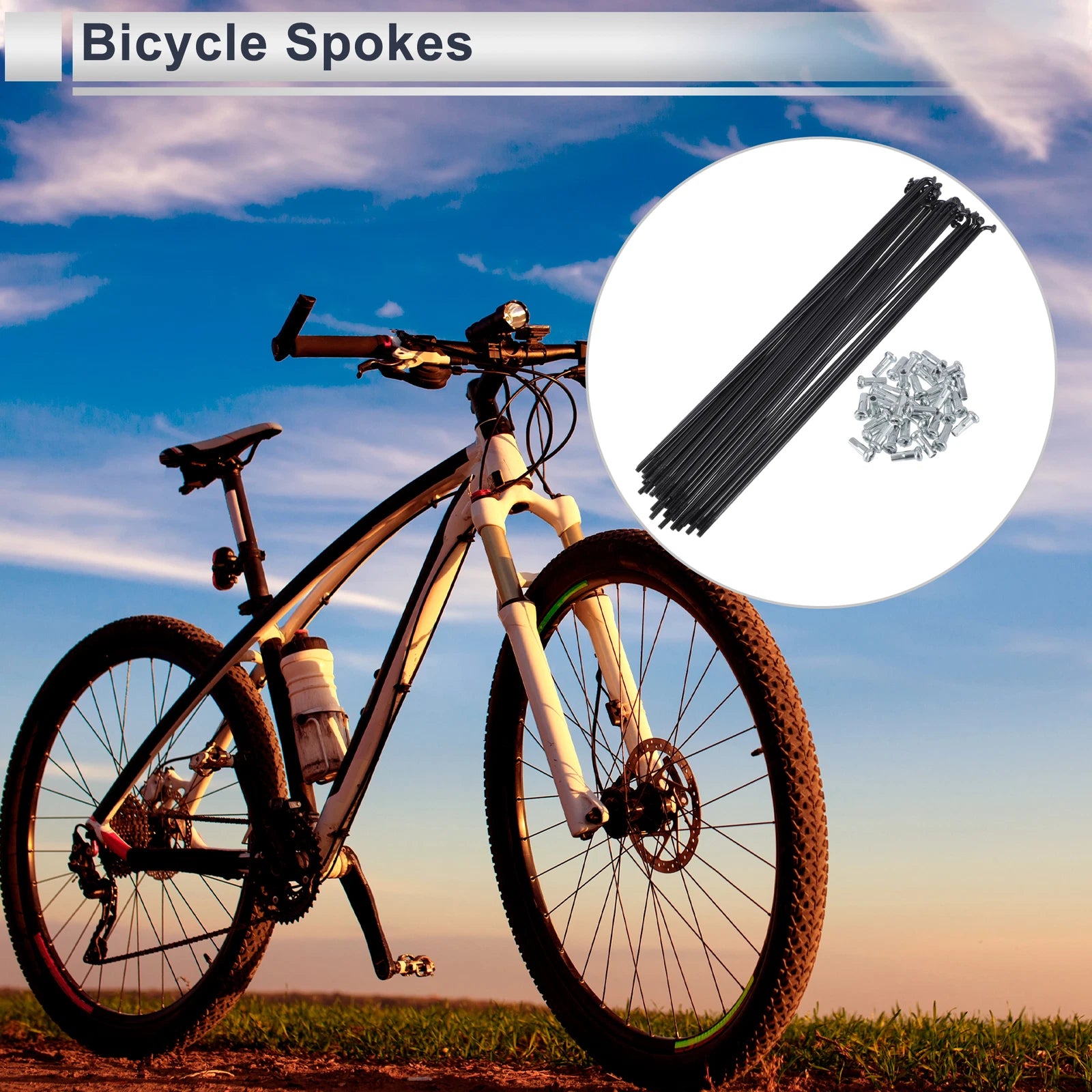 Bicycle Spokes Nipple Replacement Steel 45 Black Universal (13G 210mm)
