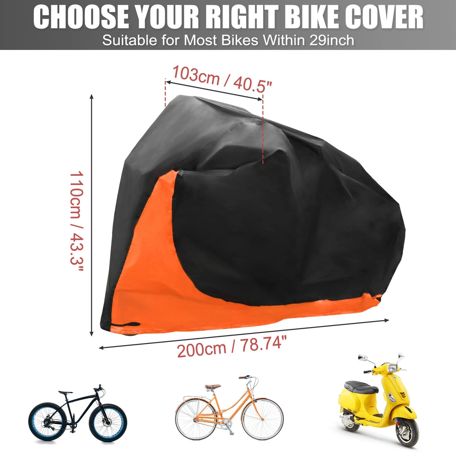 Waterproof Bike Cover XL Protector for 2 Mountain Bikes (Orange)