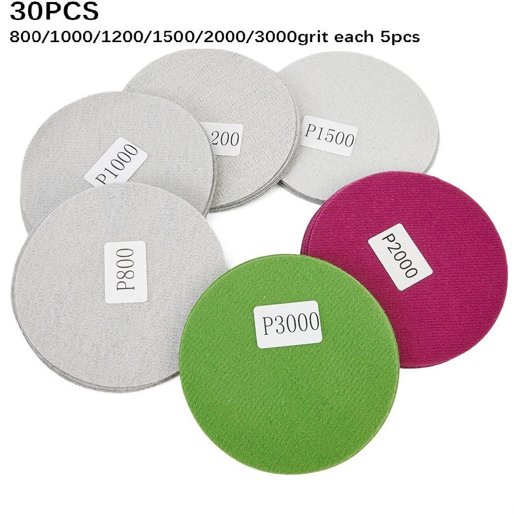 30-Pack 1.7 Inch Hook & Loop Wet/Dry Sanding Discs 800-3000 Grit