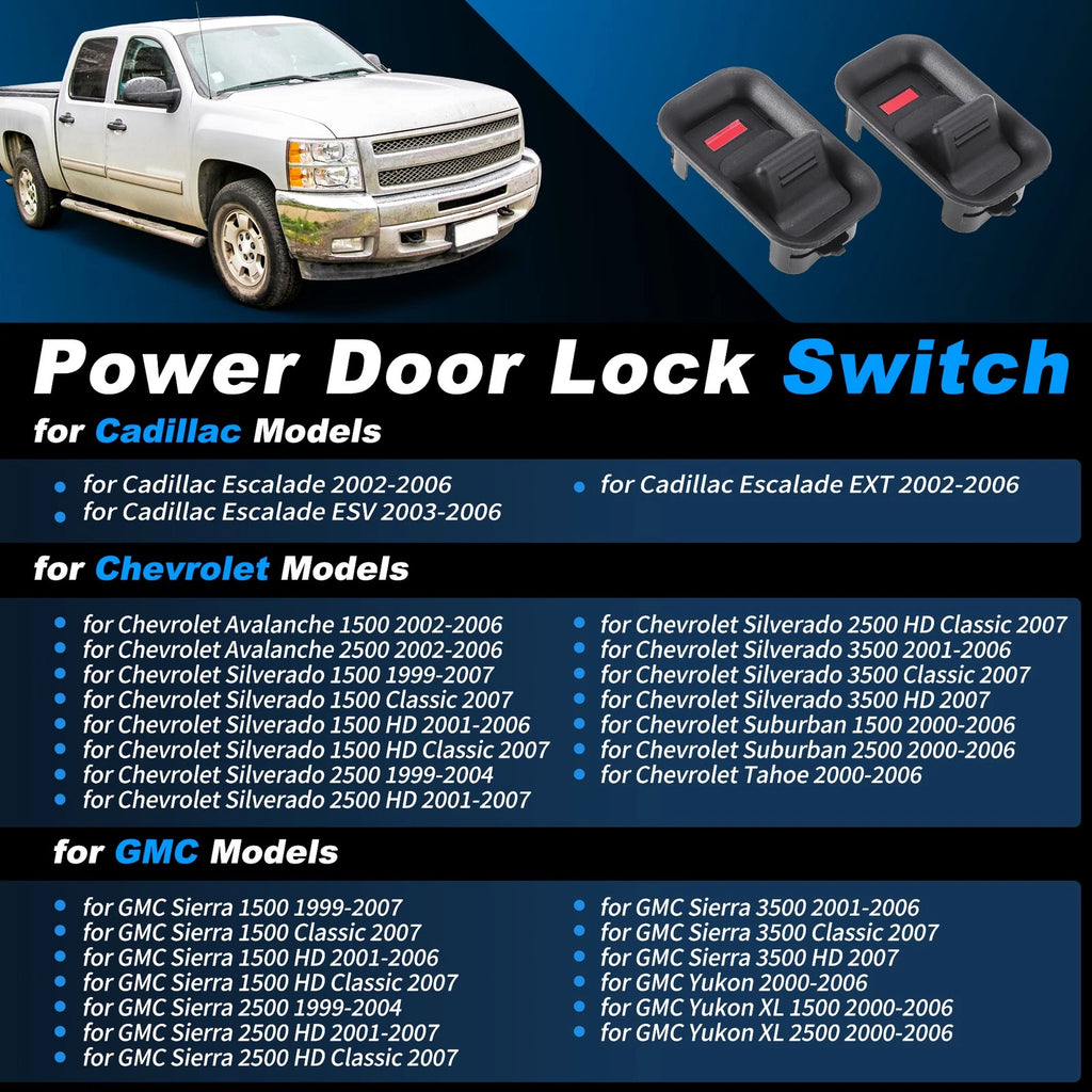 2pc Power Door Lock Switch Replacement for Chevrolet Avalanche Silverado (2007–2013)