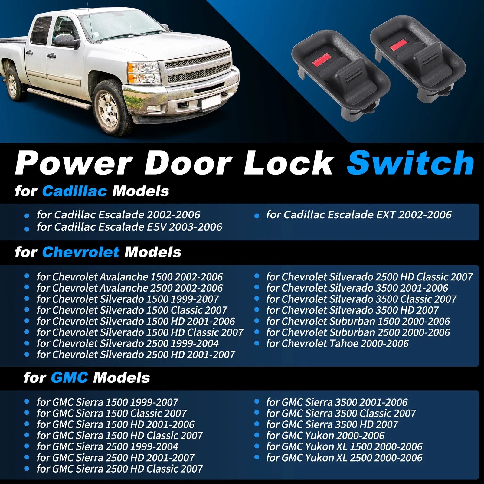 2pc Power Door Lock Switch Replacement for Chevrolet Avalanche Silverado (2007–2013)