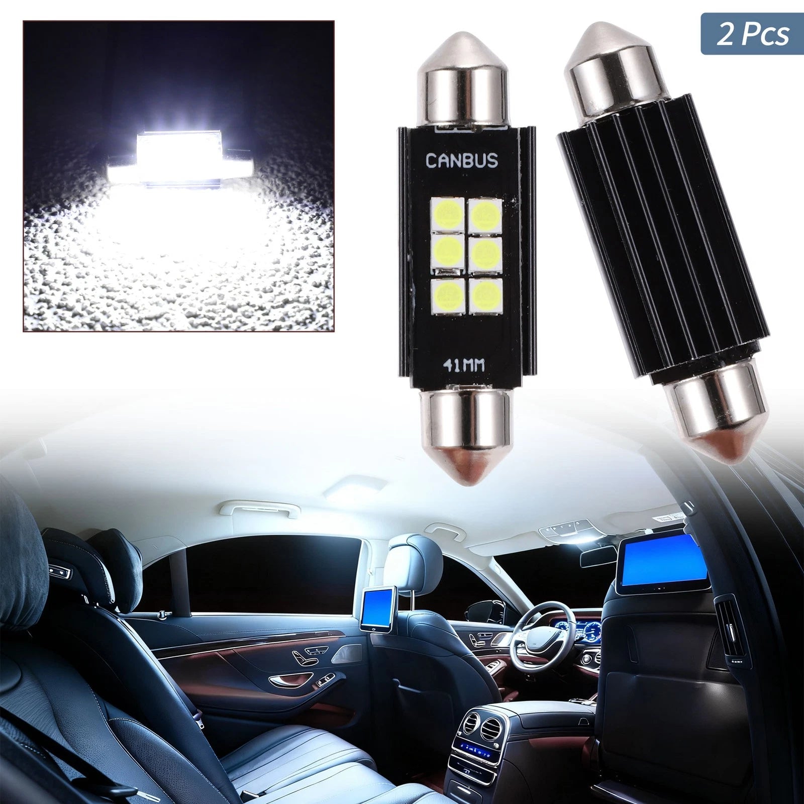 2X LED Dome Light Bulbs 3030 Chip 41mm for
