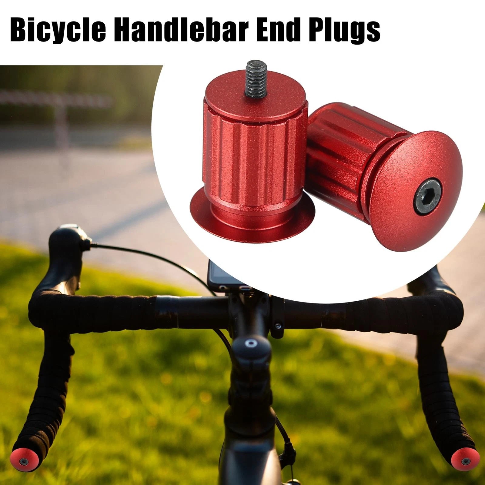 Handlebar End Plugs Pair Aluminum Alloy 17.5-22mm for Bicycle (Red)