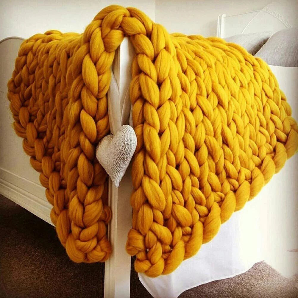 Chunky Knitted Thick Blanket for Sofa (Winter Warm Merino Bulky Throw)