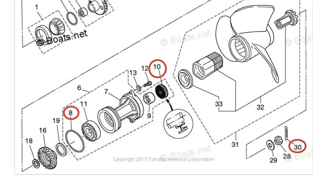 Lower Gearcase Seal Kit for Tohatsu MD70A2 MD75C2 MD90A2 M140A2 (3B7601110)