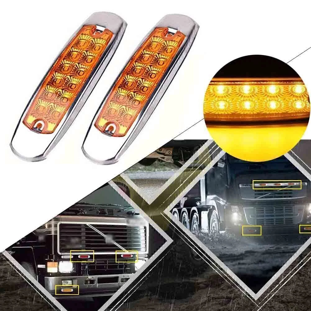 2X Amber 12LED Sealed Side Marker Clearance Light for Trailer