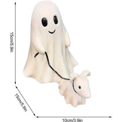 Halloween Ghost Walking Dog Statue Cute Halloween Decorations Indoor Outdoor