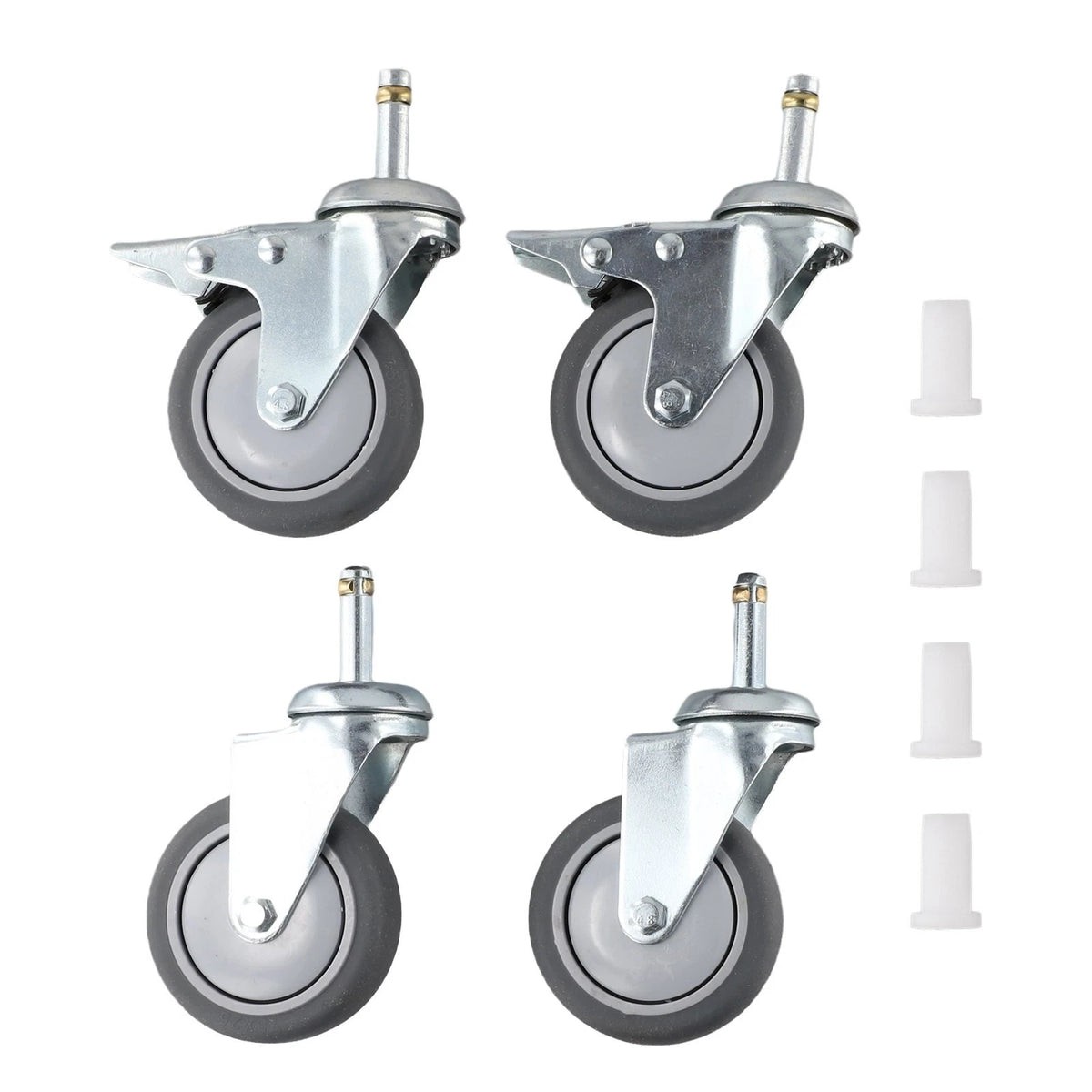 Set of 4 Rubber Swivel Casters for 3 Inch Pole (1-3/8" Stem Diameter)