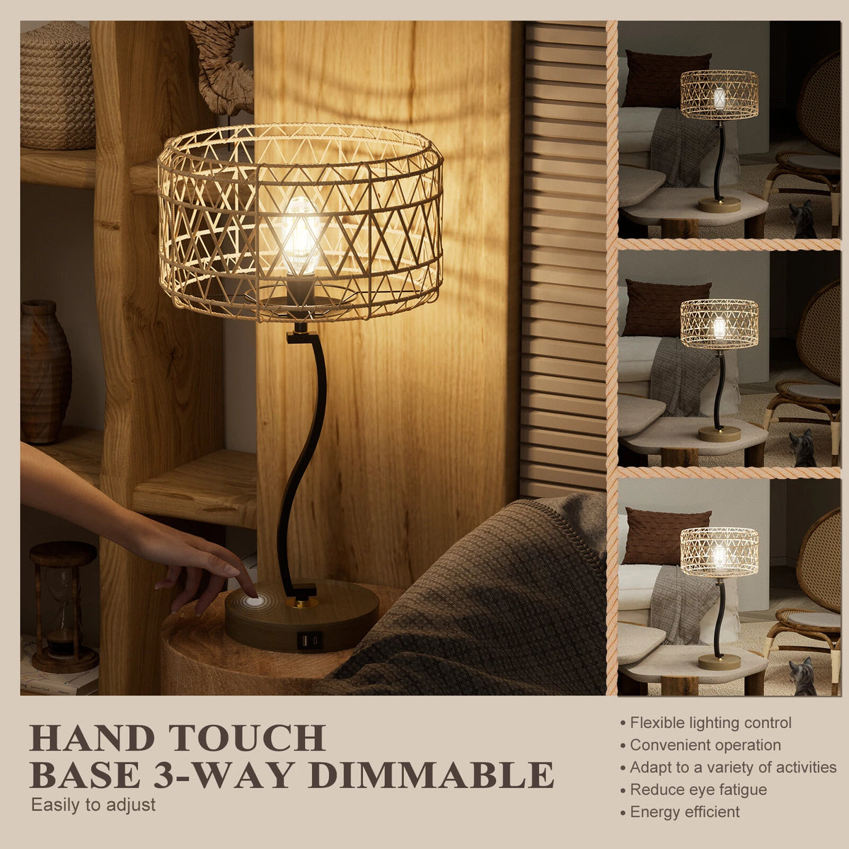 Dimmable Desk Lamp with Touch Control and USB Charging Port for Home (N/A)