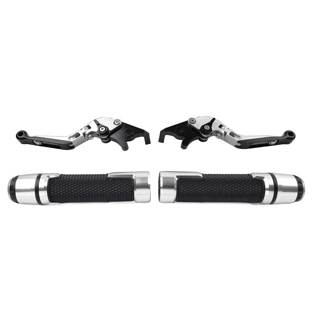 Silver Extendable Brake Clutch Levers Handlebar Grip Set For Suzuki GSXR600/750