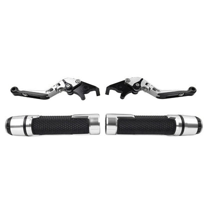 Silver Extendable Brake Clutch Levers Handlebar Grip Set For Suzuki GSXR600/750