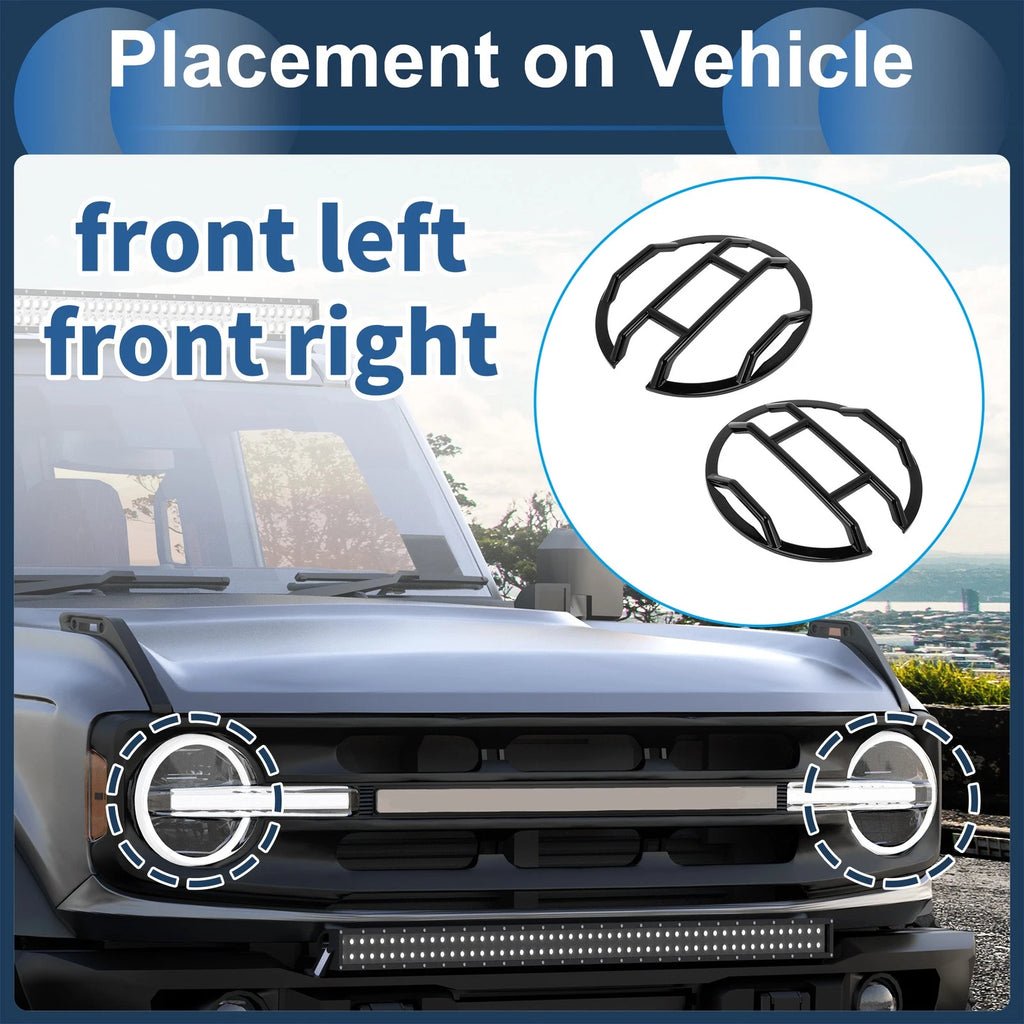 Set of 2 Headlight Trim Bezels for Ford (Black ABS)