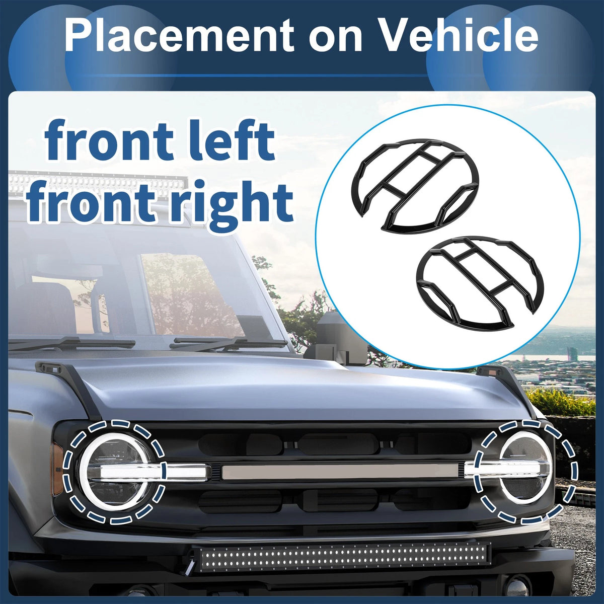 Set of 2 Headlight Trim Bezels for Ford (Black ABS)