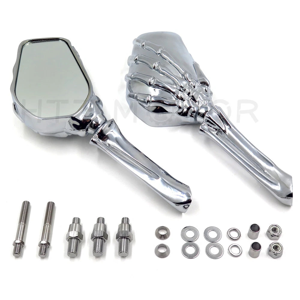 Chrome Skull Skeleton Hand Side Rearview Mirrors for Harley Davidson