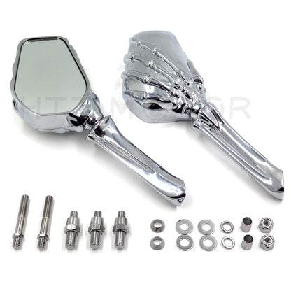 Chrome Skull Skeleton Hand Side Rearview Mirrors for Harley Davidson