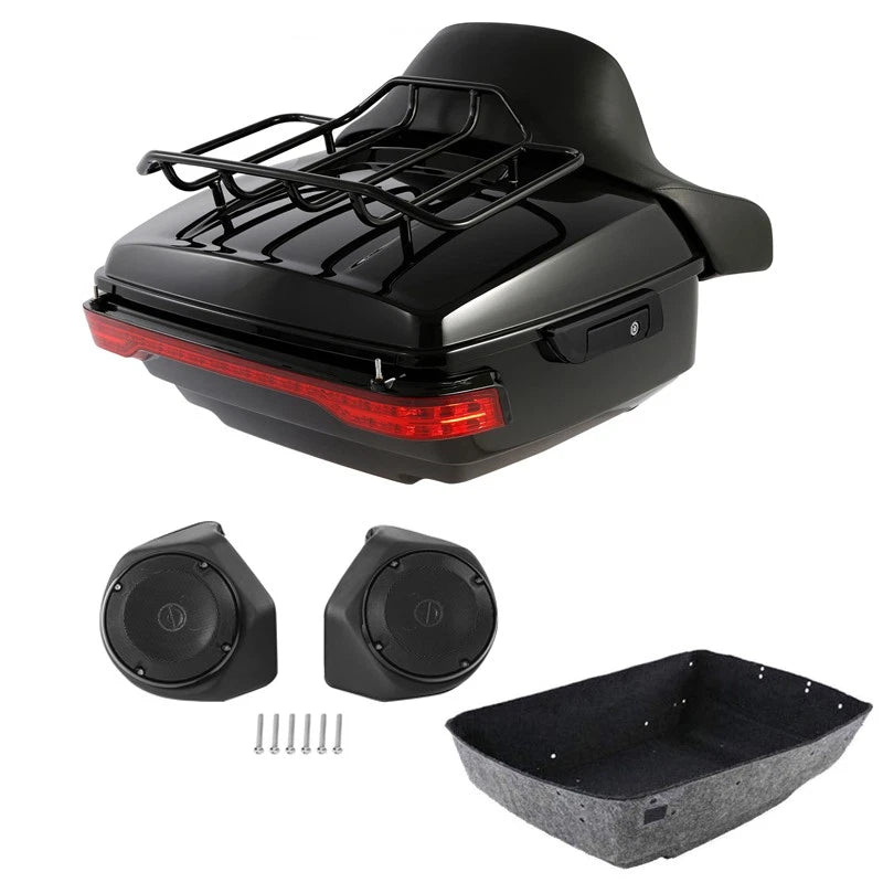 Black King Trunk Backrest Rack Light Speakers for Harley Road Glide (2014–2026)