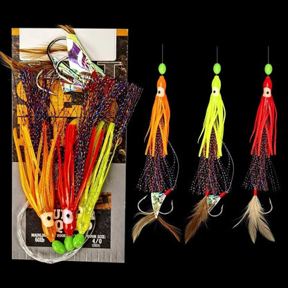 Set of 4 Barbed Squid Skewer Hooks for Saltwater Fishing