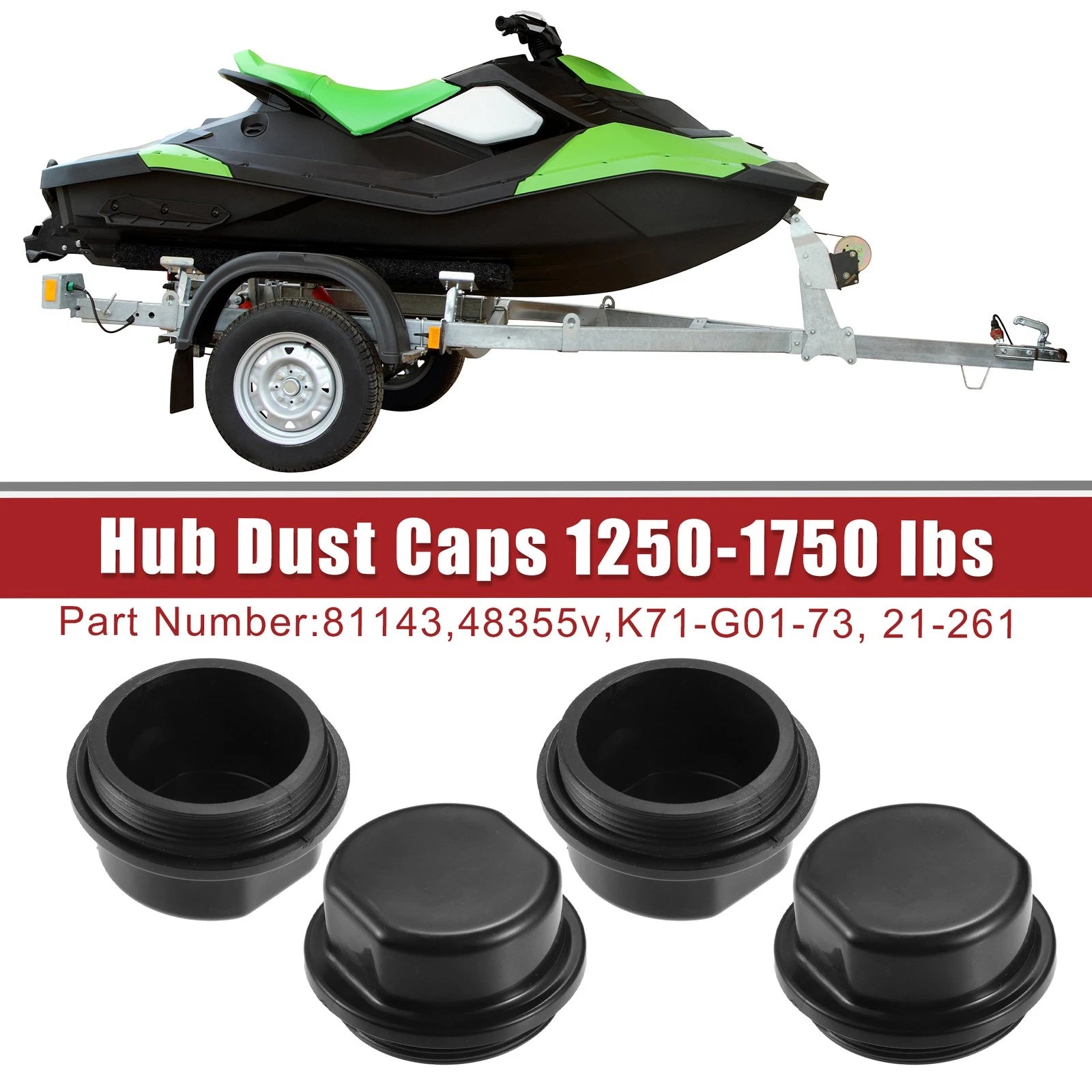 Trailer Bearing Hub Cap Replacement Set 4PC for Vortex Plastic Black