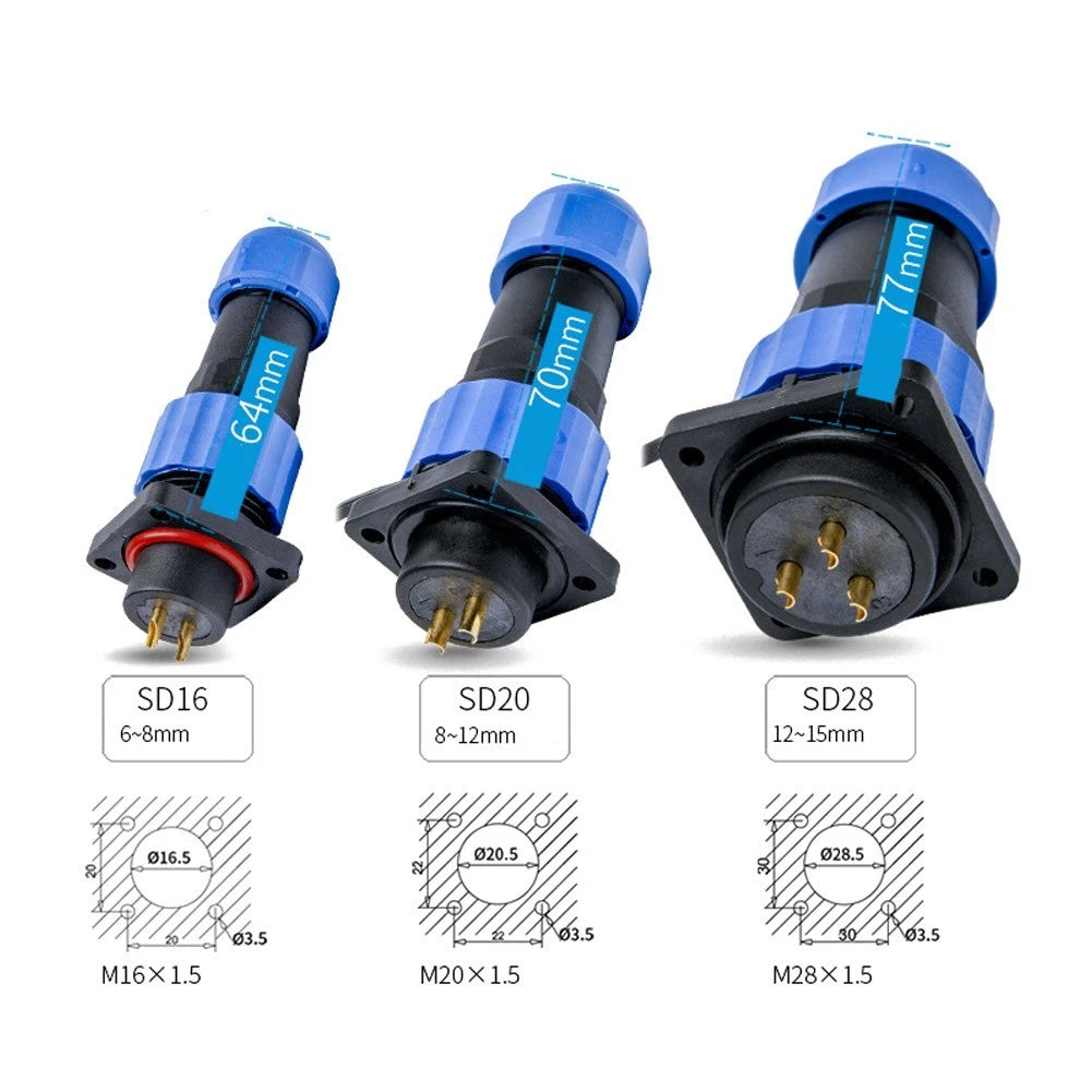 IP68 Square Connector Socket for 220-380V (SP16 ZIF)