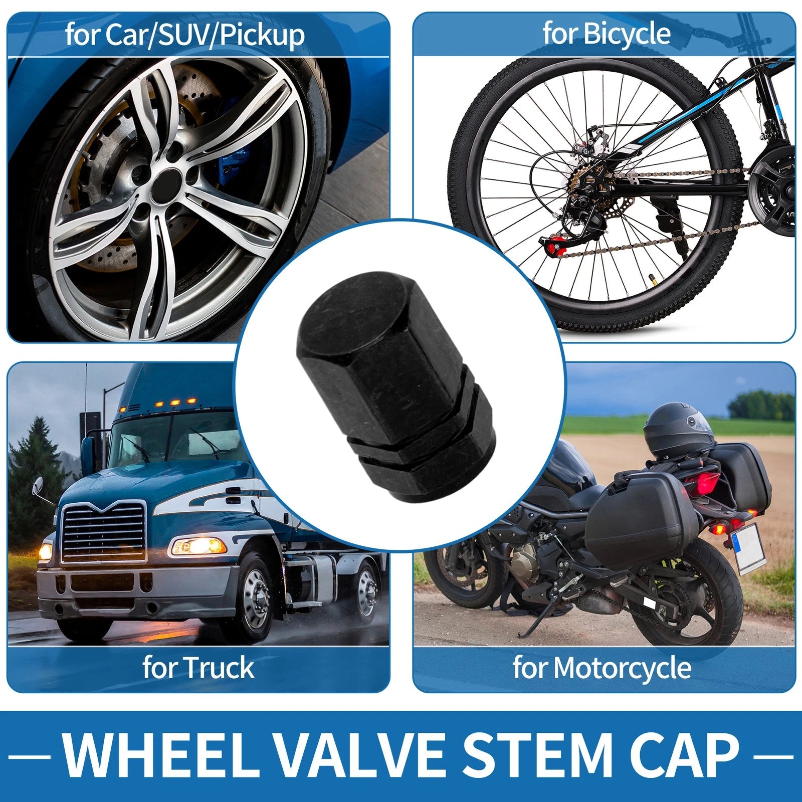 Tire Valve Stem Caps 10x16mm Replacement for SUV Bike RV (4 Pack)