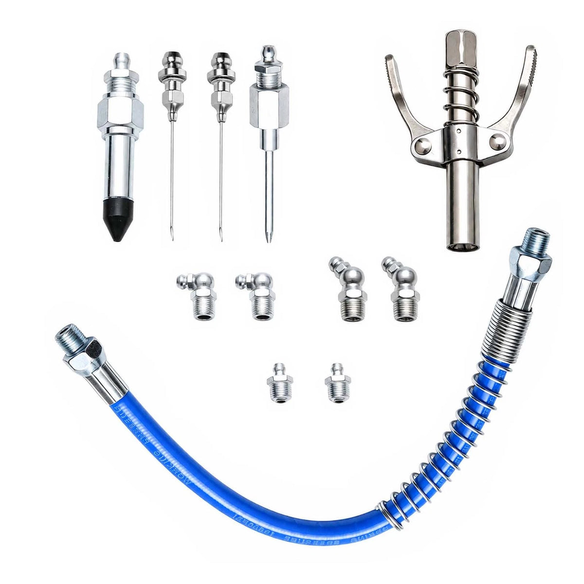 12pcs Grease Gun Coupler Accessory Kit with Hose & Needle Nozzles for Zerk