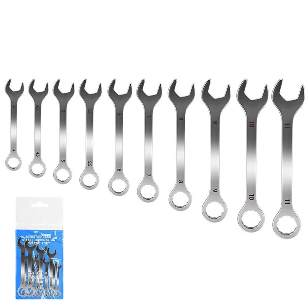 Set of 10 Miniature Double Open End Wrenches for Maintenance