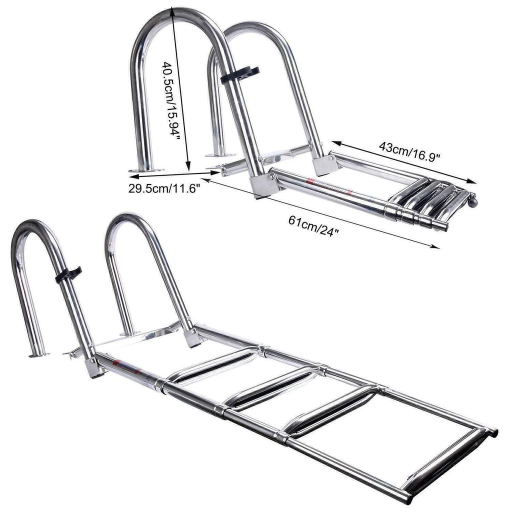 4-Step Stainless Steel Folding Boat Ladder for Pontoon (Removable)