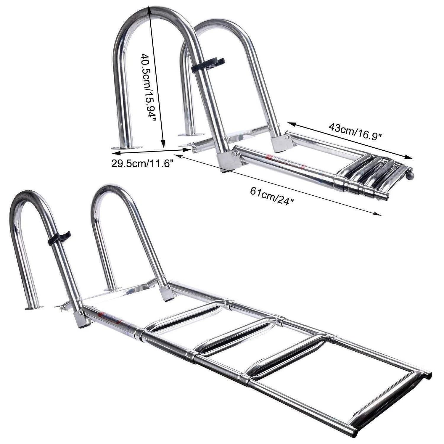 4-Step Stainless Steel Folding Boat Ladder for Pontoon (Removable)