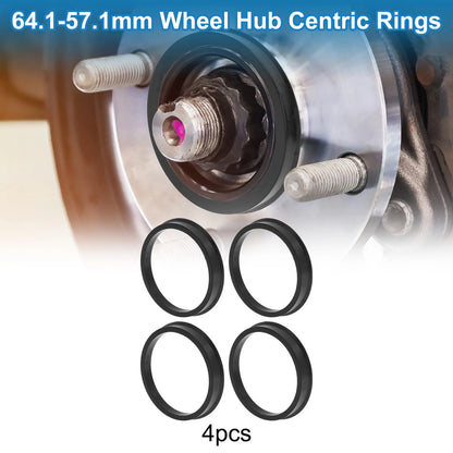 Set of 4 Hub Centric Rings for Car (OD 64.1mm to ID 57.1mm) Black Polycarbonate