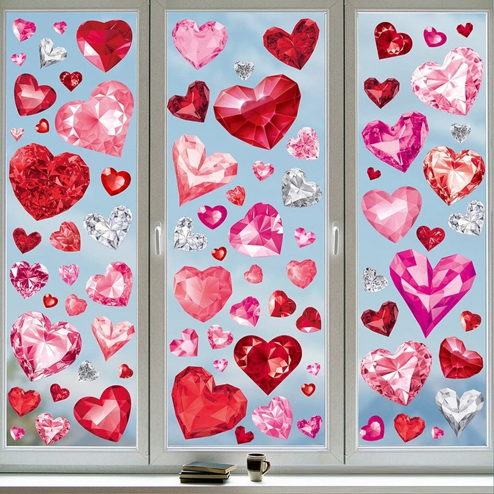 9 Sheets Red Heart Window Stickers for Valentine's Day Celebration
