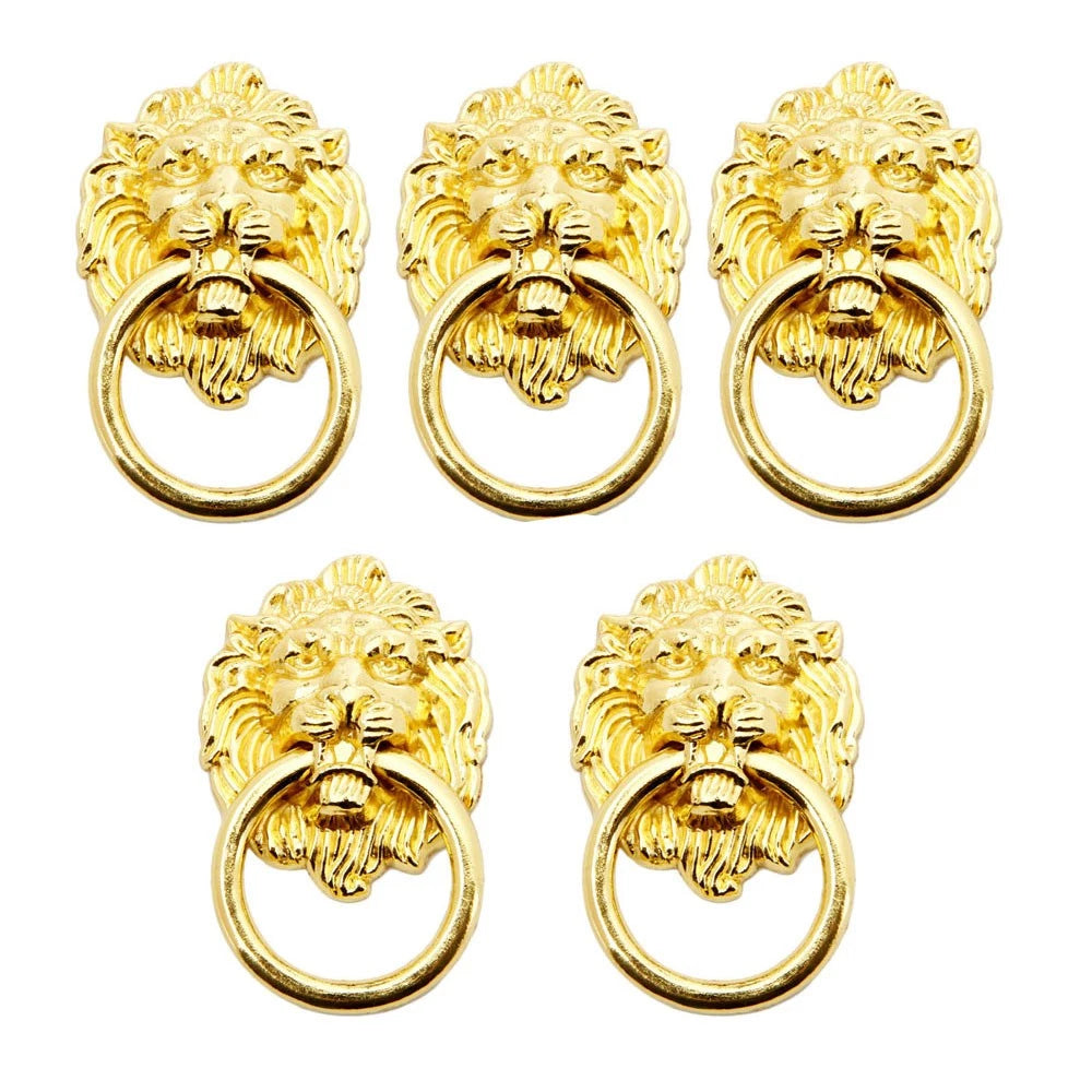 5X Golden Lion Head Pull Handle Ring Cabinet Pulls for Doors & Drawers